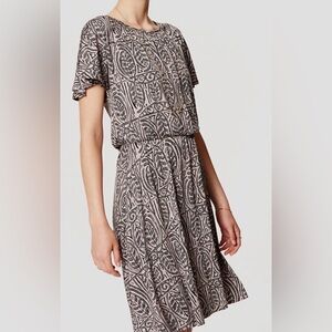 Ann Taylor Taupe Dress With Black Leaf Pattern